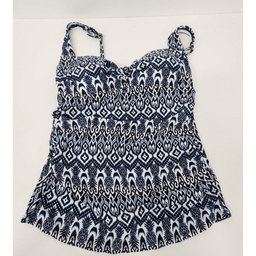 Kona Sol Womens Tankini  Swimsuit‎ Top Small Blue White Printed Tank Style NEW